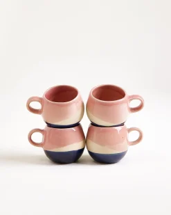 Bica Espressotasse rosa sand dunkelblau 4er-Set