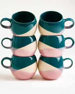 Bica Tasse groß dunkelgrün sand rosa 6er-Set