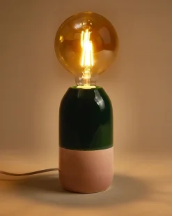 Farol Keramiklampe dunkelgrün rosa