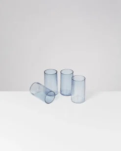 Leiria Glas klein riffled blau 4er-Set