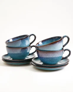 Madeira Teetasse & Untertasse groß classic grünblau 4er-Set