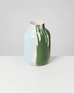 Nuno Vase L drip dunkelgrün hellblau