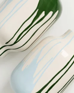 Nuno Vase L drip dunkelgrün hellblau