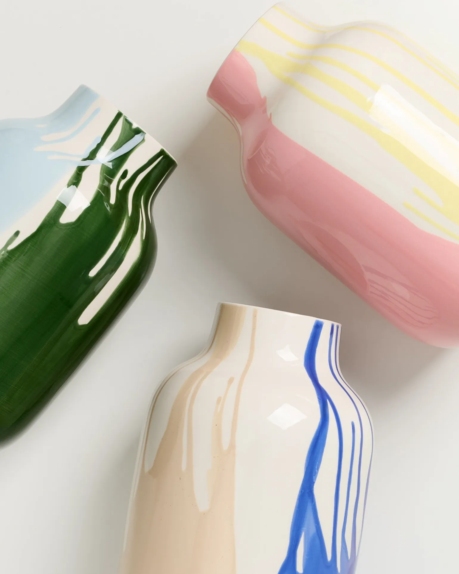Nuno Vase L drip dunkelgrün hellblau