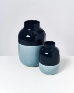 Nuno Vase L dunkelblau graublau
