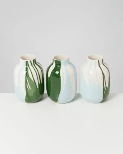Nuno Vase M drip dunkelgrün hellblau