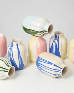 Nuno Vase M drip dunkelgrün hellblau