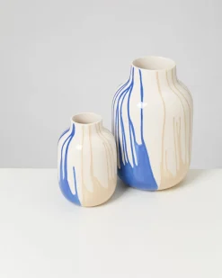 Nuno Vase M drip sand blau