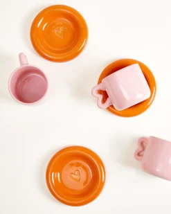 Seia Tasse & Untertasse Herz orange rosa